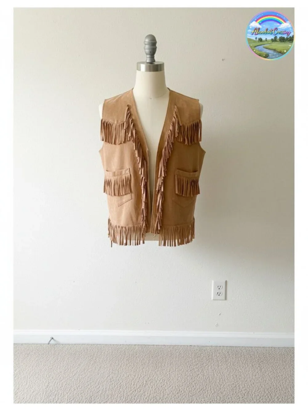 Suede Leather Fringe Vest Western Cowboy Hippie Costume V Neck Zipper Waistcoat